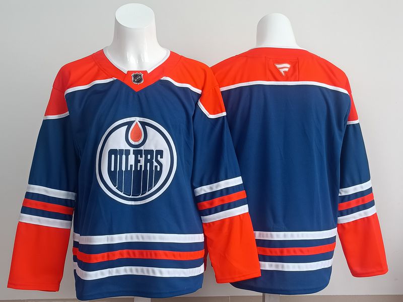 Men 2025 Edmonton Oilers Blank Blue Fanatics Home Premium NHL Jersey style 1